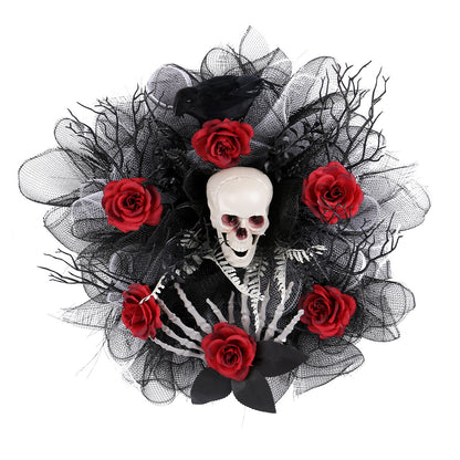 Halloween Red Rose Skull Door Hanging Decoration