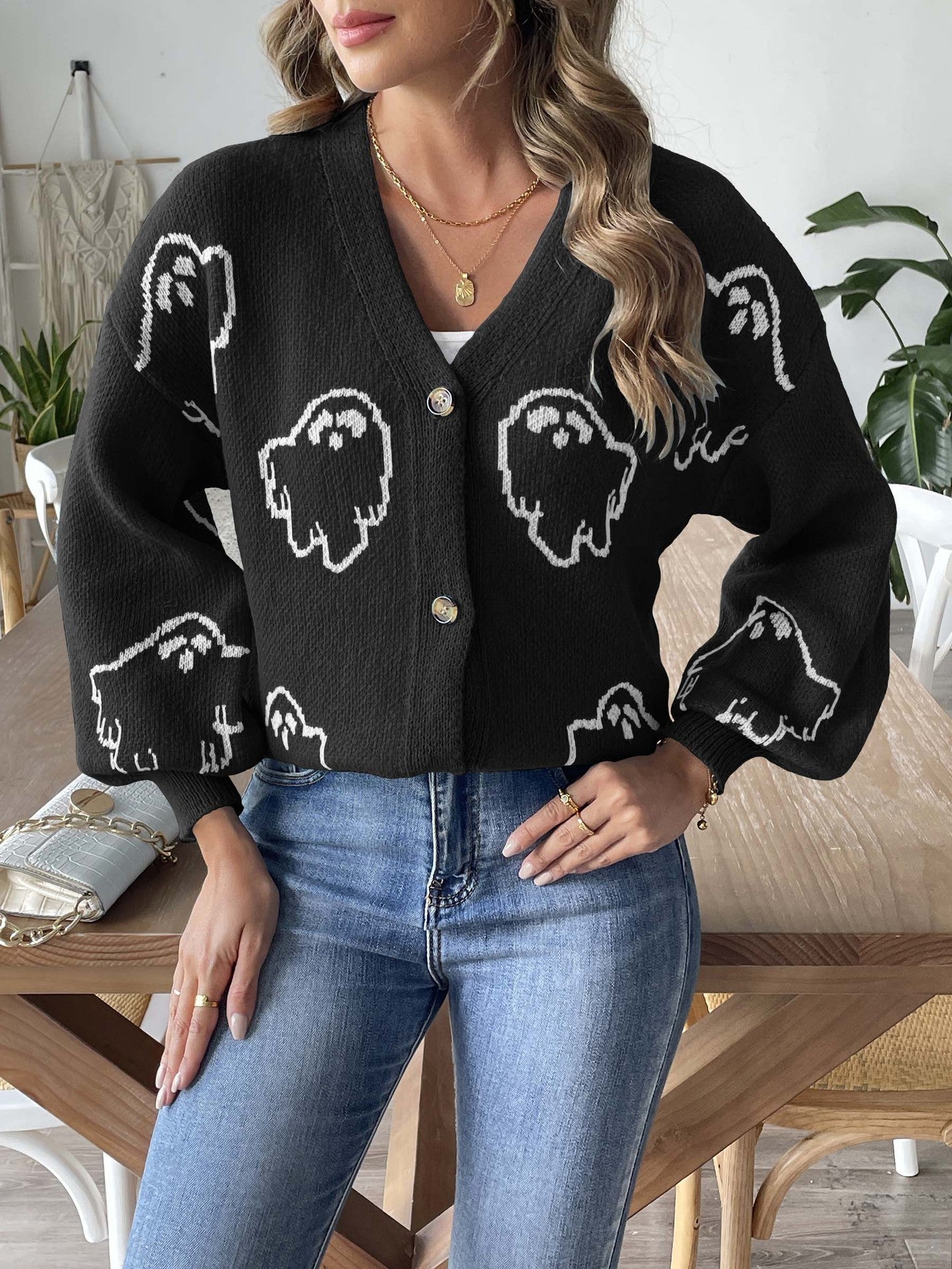 Halloween Theme Women's Sweater Coat