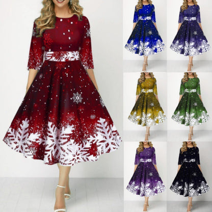 Elegant Snowflake Printed Dress - All Sizes