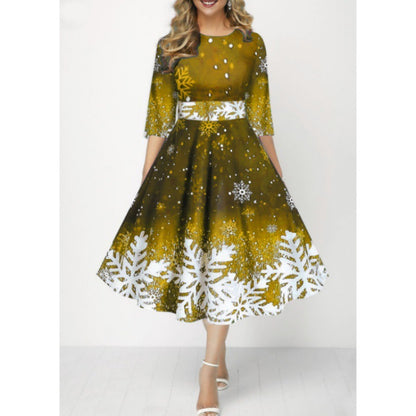 Elegant Snowflake Printed Dress - All Sizes