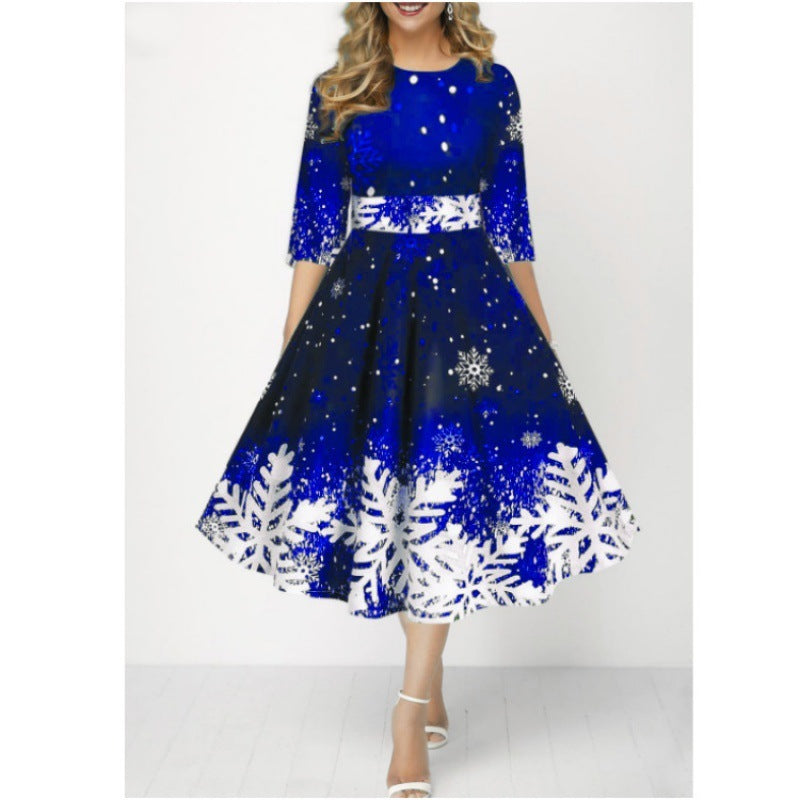 Elegant Snowflake Printed Dress - All Sizes