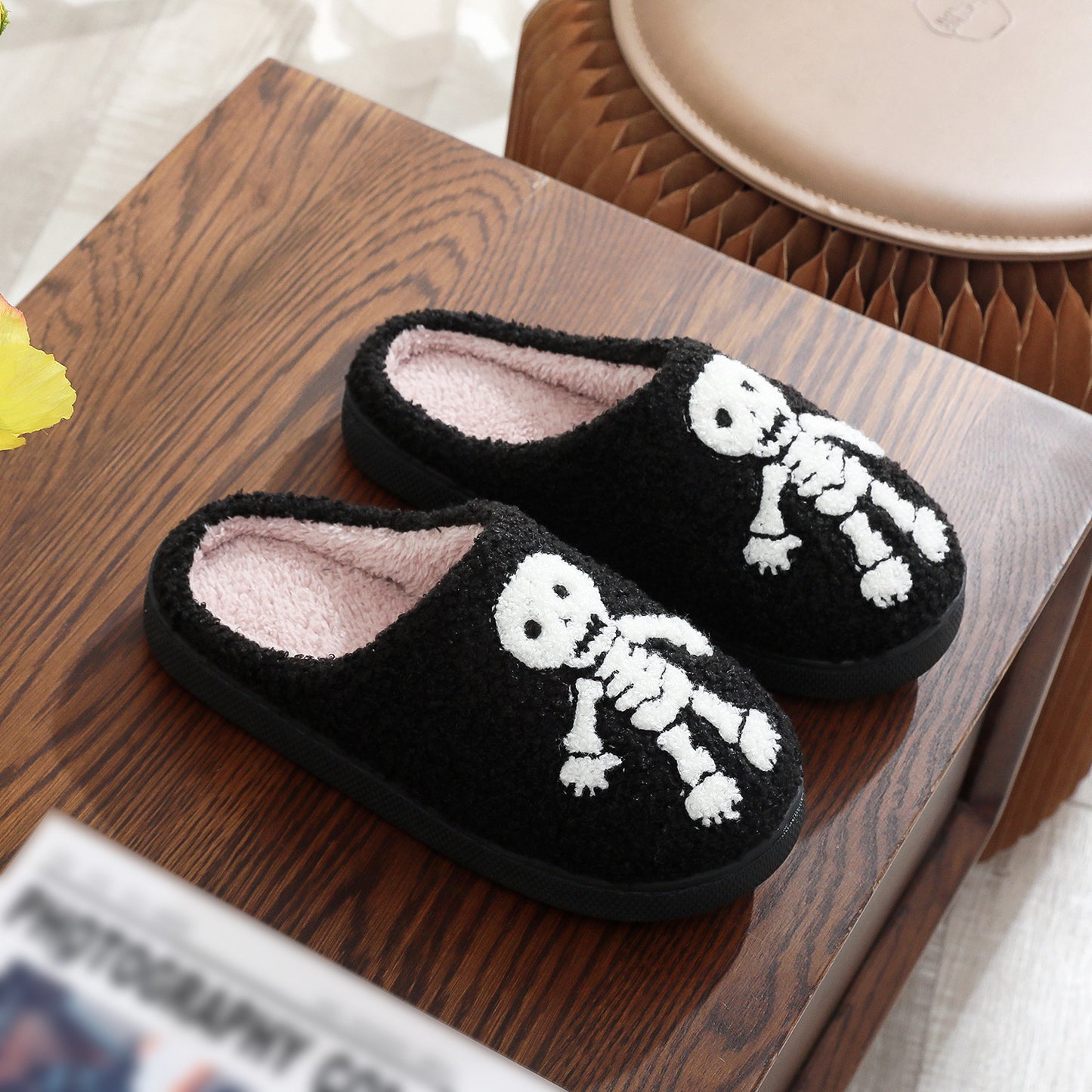 Halloween Skull Embroidery Cotton Slippers