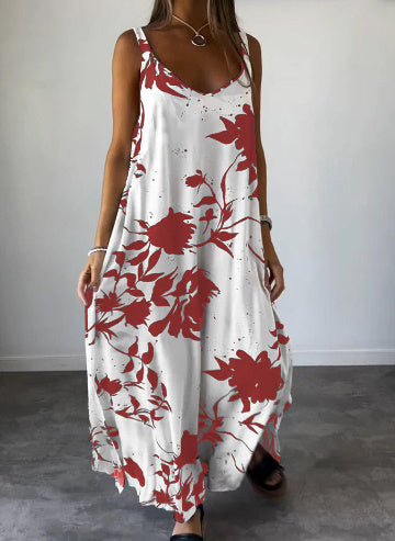 2024 Summer Printed Sling Backless V-neck Dress