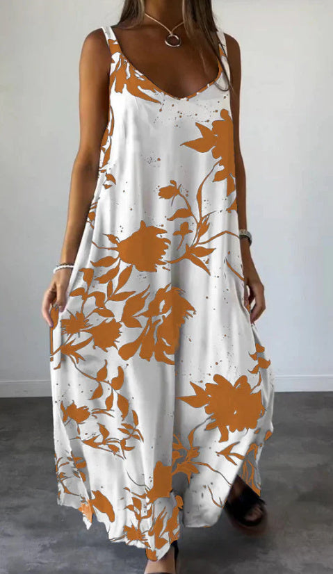 2024 Summer Printed Sling Backless V-neck Dress