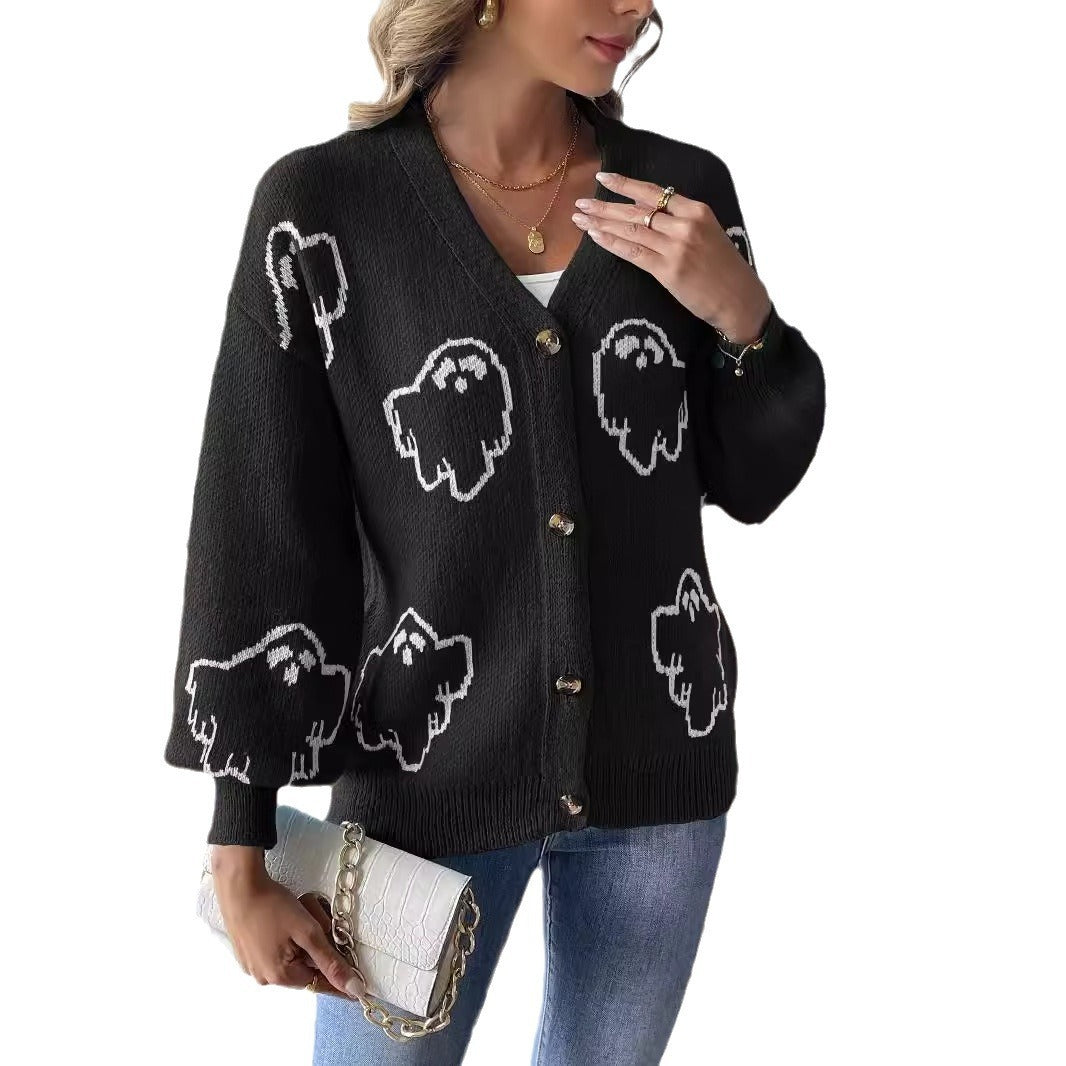 Halloween Theme Women's Sweater Coat