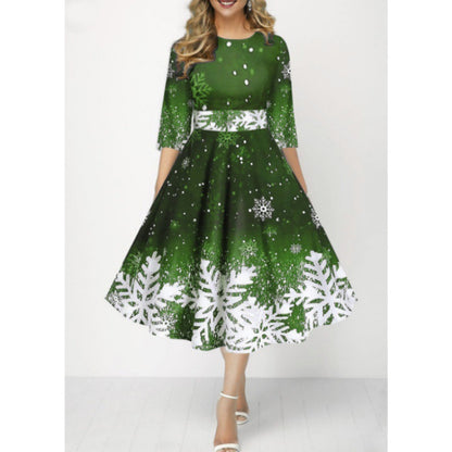 Elegant Snowflake Printed Dress - All Sizes