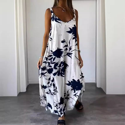 2024 Summer Printed Sling Backless V-neck Dress