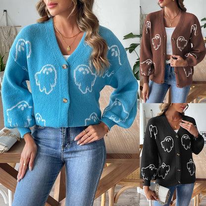 Halloween Theme Women's Sweater Coat