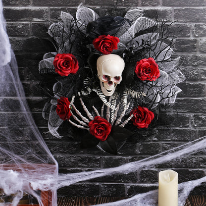 Halloween Red Rose Skull Door Hanging Decoration