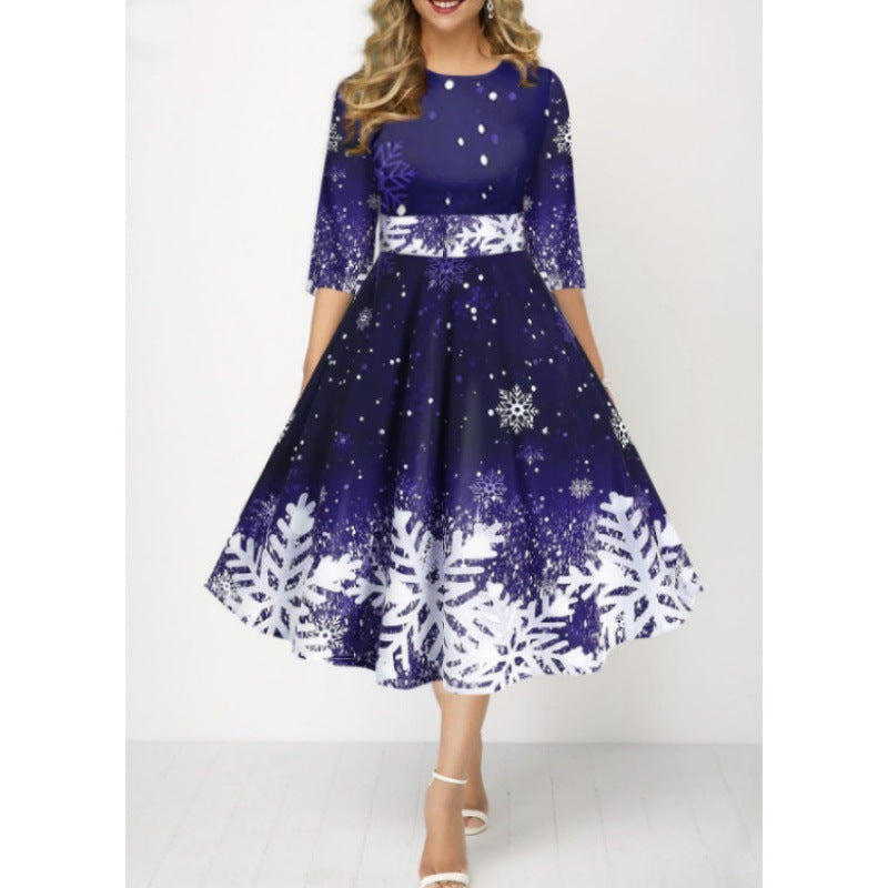 Elegant Snowflake Printed Dress - All Sizes