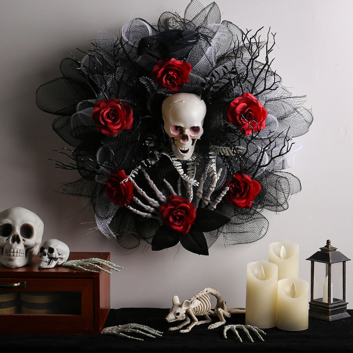 Halloween Red Rose Skull Door Hanging Decoration