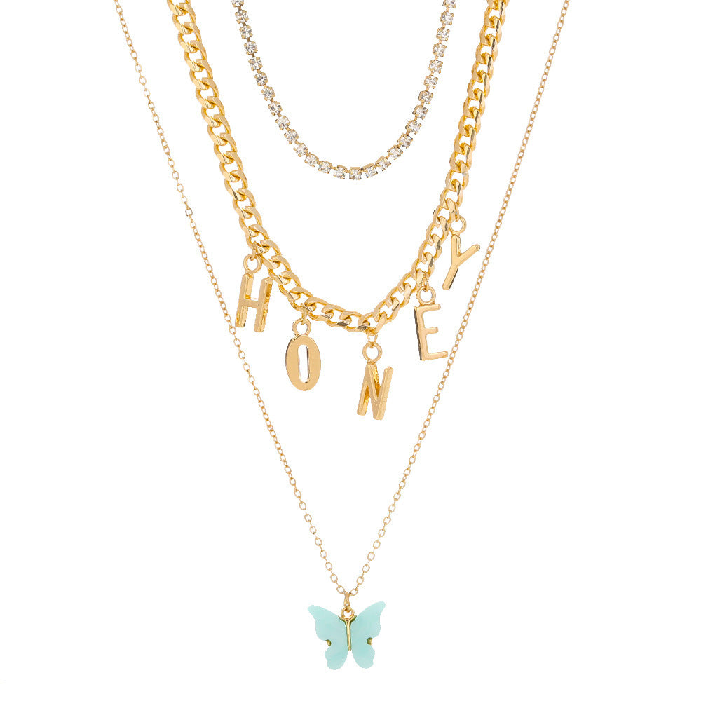 Triple Layer Honey Butterfly - Gold Plated Necklace