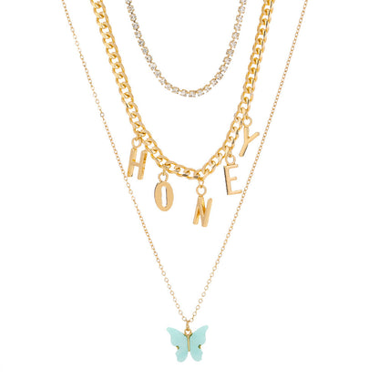 Triple Layer Honey Butterfly - Gold Plated Necklace