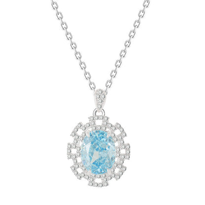 2024 New S925 Sterling Silver Blue Zirconium Ice Flower Cut Necklace