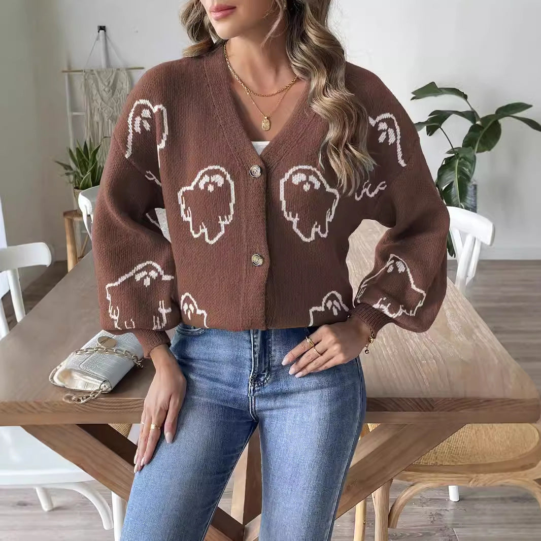 Halloween Theme Women's Sweater Coat