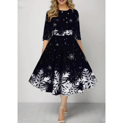 Elegant Snowflake Printed Dress - All Sizes