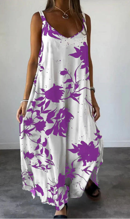 2024 Summer Printed Sling Backless V-neck Dress