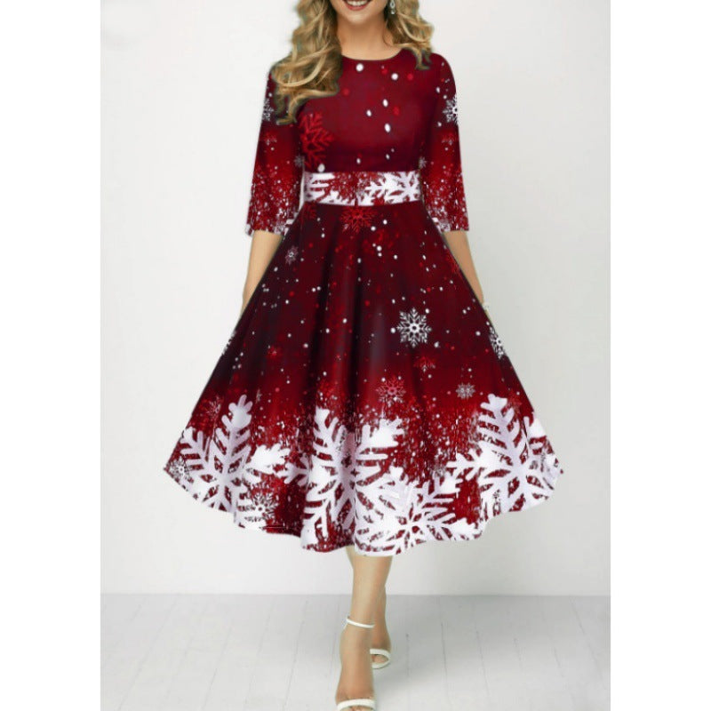 Elegant Snowflake Printed Dress - All Sizes