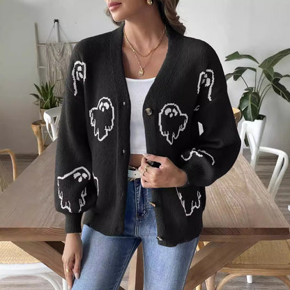 Halloween Theme Women's Sweater Coat