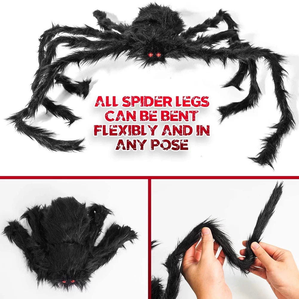 82" Halloween Black Large Spider, Realistic Hairy Spider